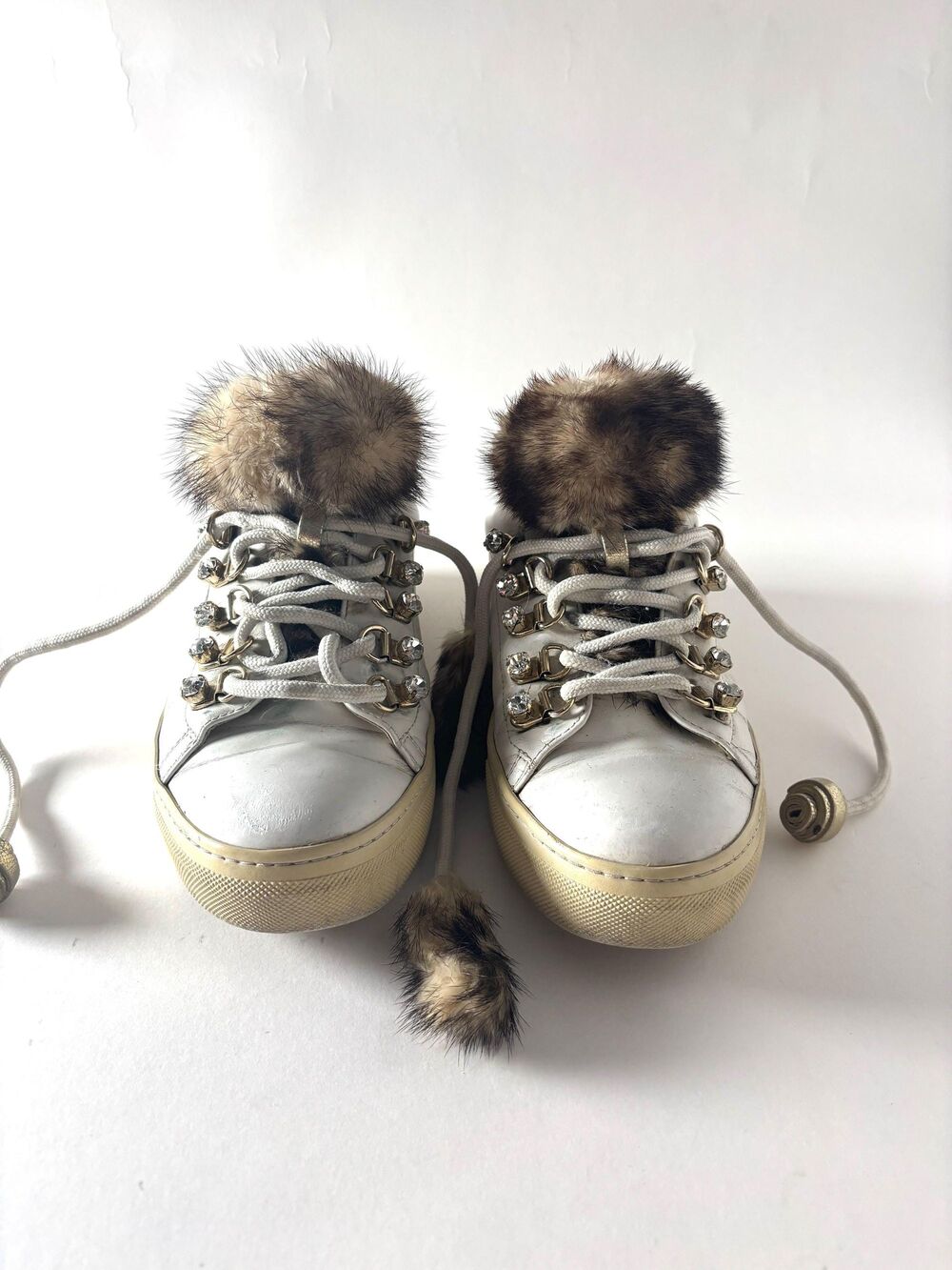 Vintage Tods White Leather Platform Fur Trim Sneakers |  Made in Italy Footwear